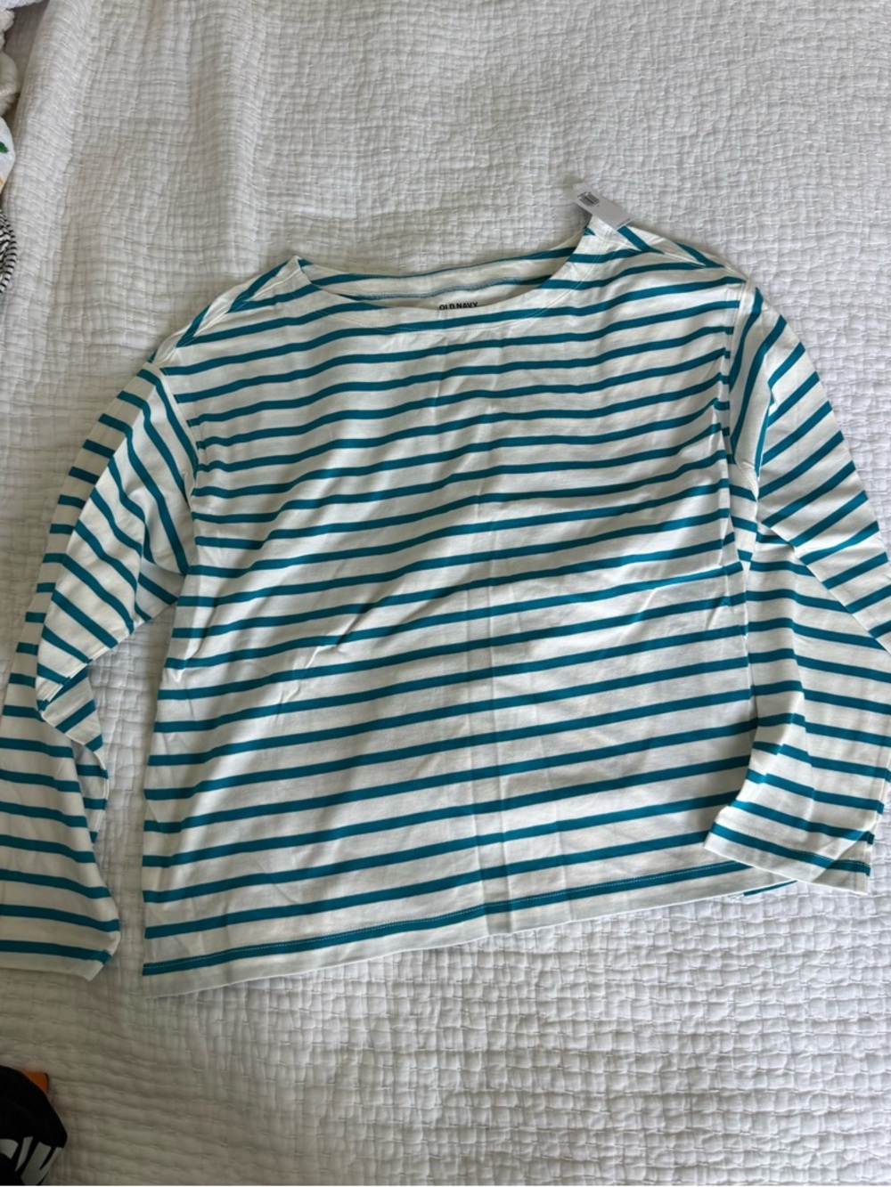 Old Navy Teal & White Striped Long-Sleeve Tee